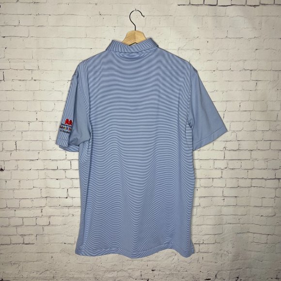 Men's Peter Millar Summer Comfort Short Sleeve Blue Striped Golf Polo Medium - Picture 6 of 8
